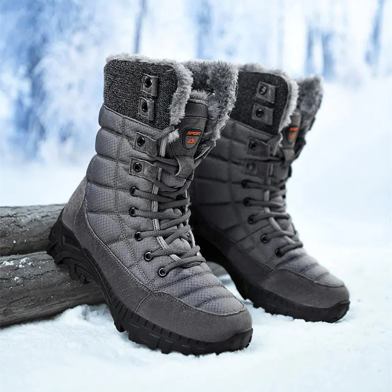 Men's faux fur anti-skid mid calf snow boots | Winter warm outdoors hiking shoes