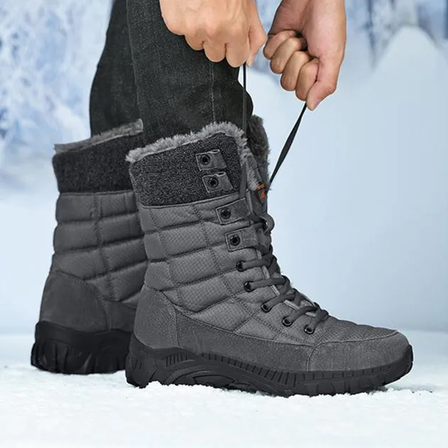 Men's faux fur anti-skid mid calf snow boots | Winter warm outdoors hiking shoes