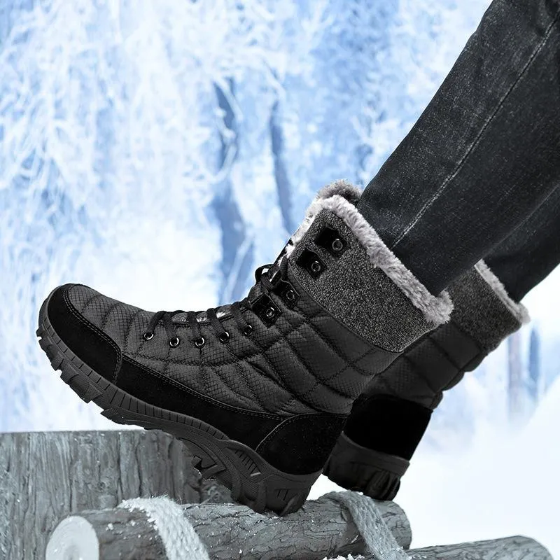 Men's faux fur anti-skid mid calf snow boots | Winter warm outdoors hiking shoes