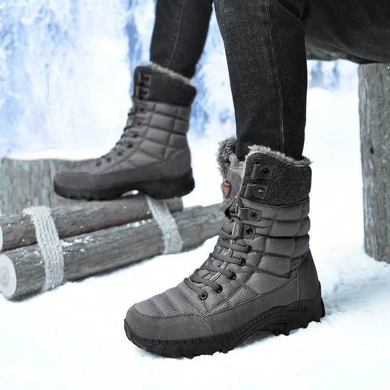 Men's faux fur anti-skid mid calf snow boots | Winter warm outdoors hiking shoes