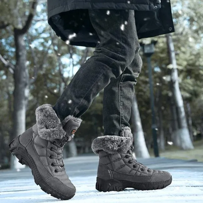 Men's faux fur anti-skid mid calf snow boots | Winter warm outdoors hiking shoes