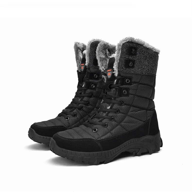 Men's faux fur anti-skid mid calf snow boots | Winter warm outdoors hiking shoes