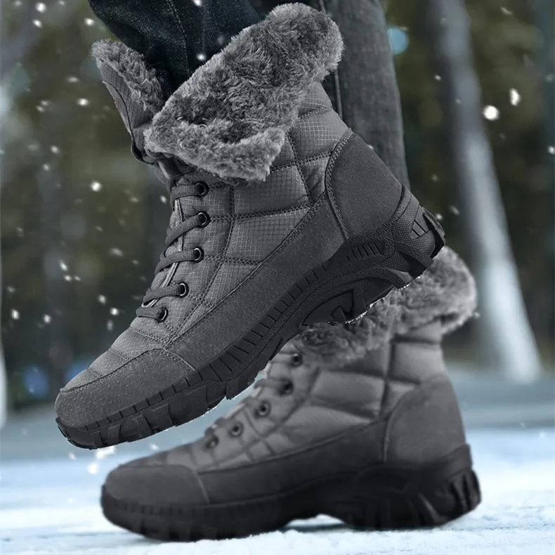 Men's faux fur anti-skid mid calf snow boots | Winter warm outdoors hiking shoes