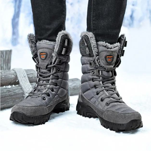 Men's faux fur anti-skid mid calf snow boots | Winter warm outdoors hiking shoes