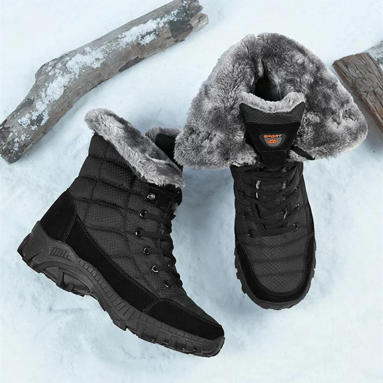 Men's faux fur anti-skid mid calf snow boots | Winter warm outdoors hiking shoes