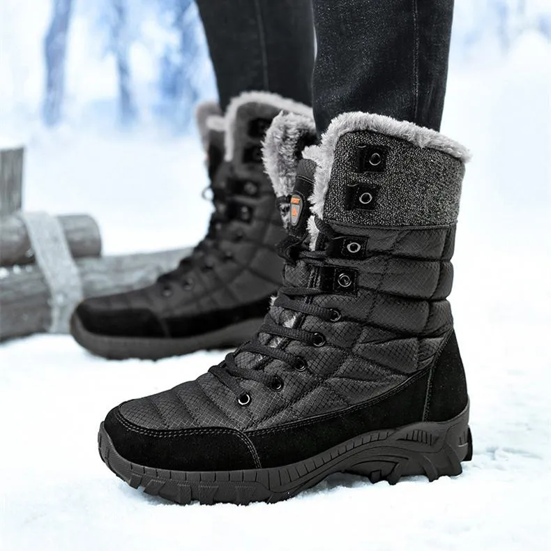 Men's faux fur anti-skid mid calf snow boots | Winter warm outdoors hiking shoes