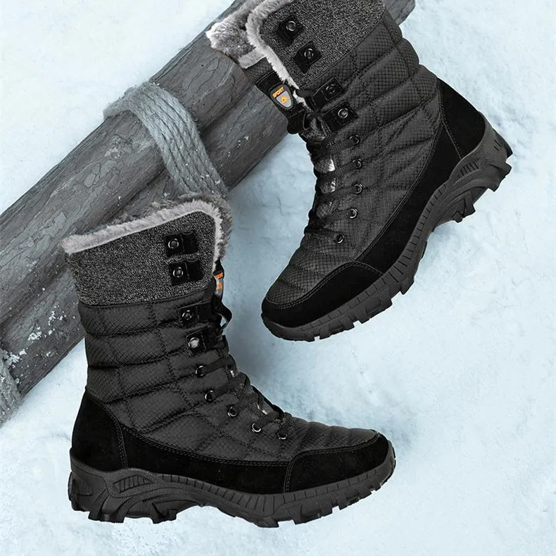 Men's faux fur anti-skid mid calf snow boots | Winter warm outdoors hiking shoes