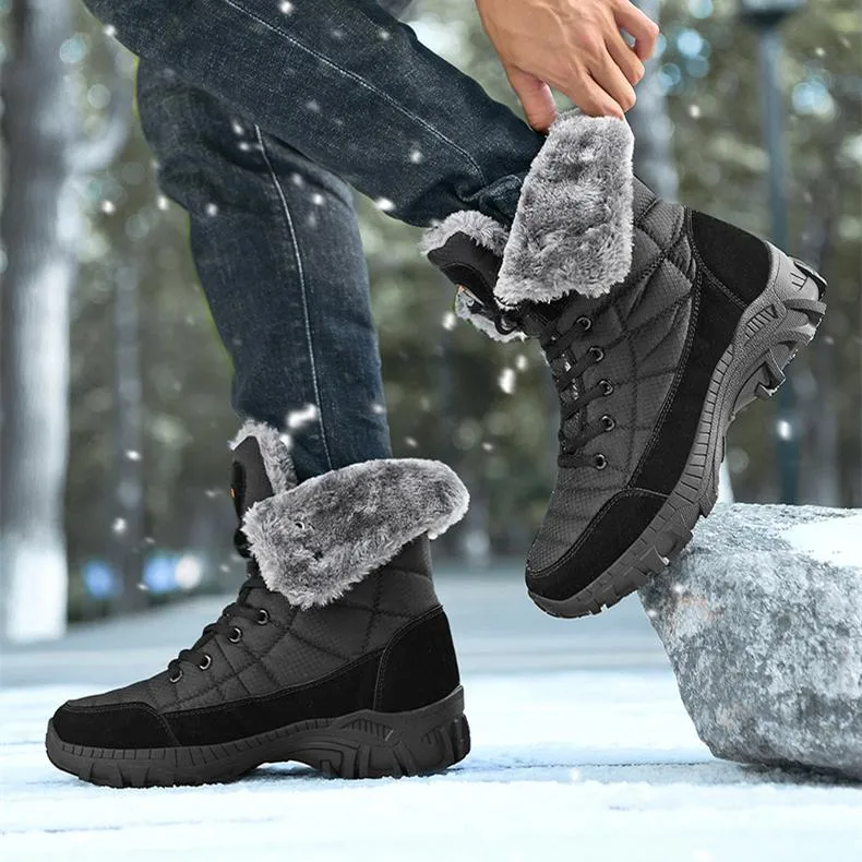 Men's faux fur anti-skid mid calf snow boots | Winter warm outdoors hiking shoes