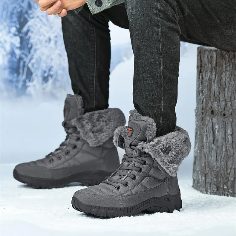 Men's faux fur anti-skid mid calf snow boots | Winter warm outdoors hiking shoes