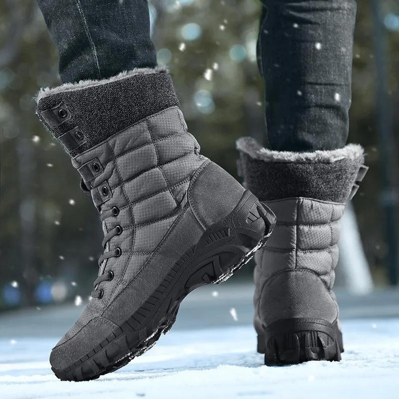 Men's faux fur anti-skid mid calf snow boots | Winter warm outdoors hiking shoes