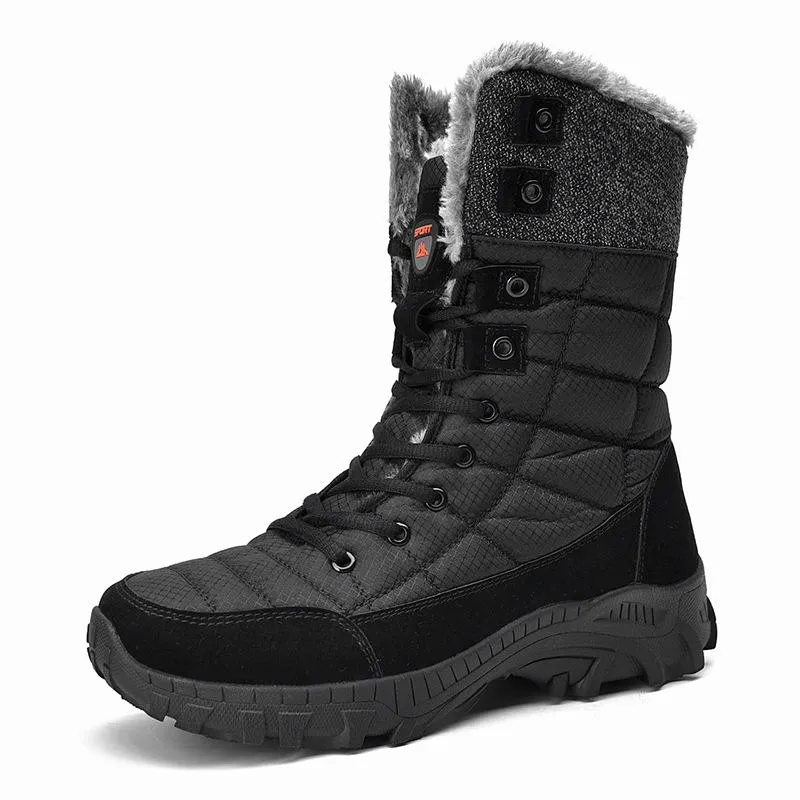 Men's faux fur anti-skid mid calf snow boots | Winter warm outdoors hiking shoes