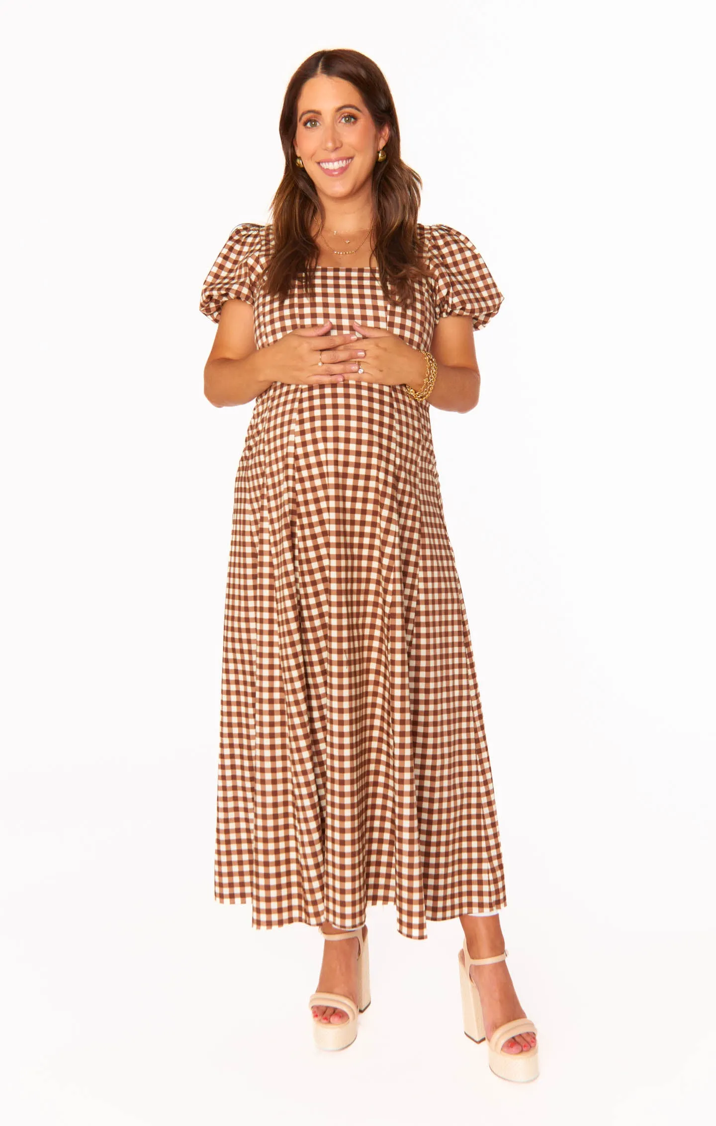 Mia Midi Dress ~ Brown Gingham