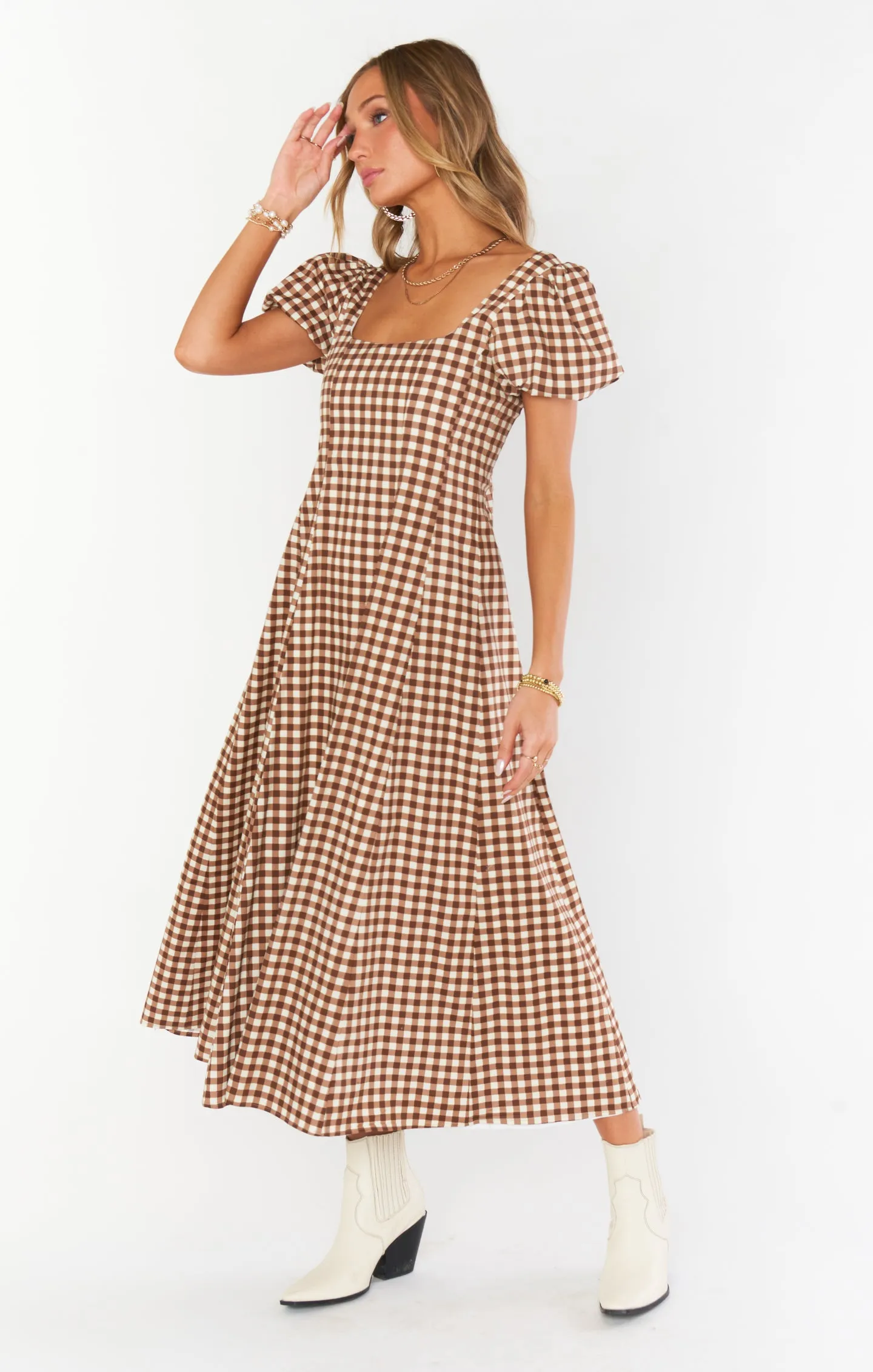 Mia Midi Dress ~ Brown Gingham