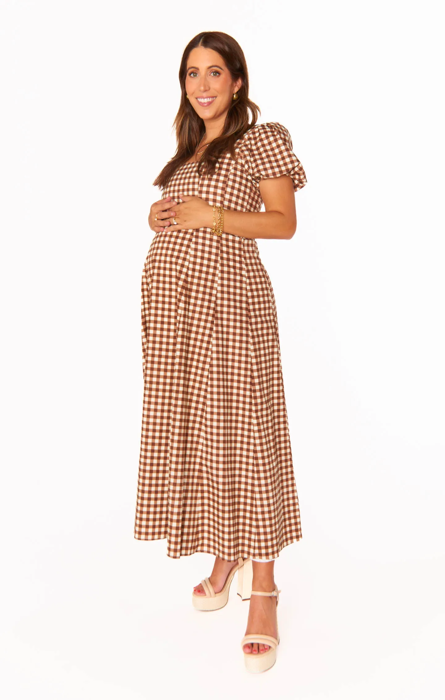 Mia Midi Dress ~ Brown Gingham