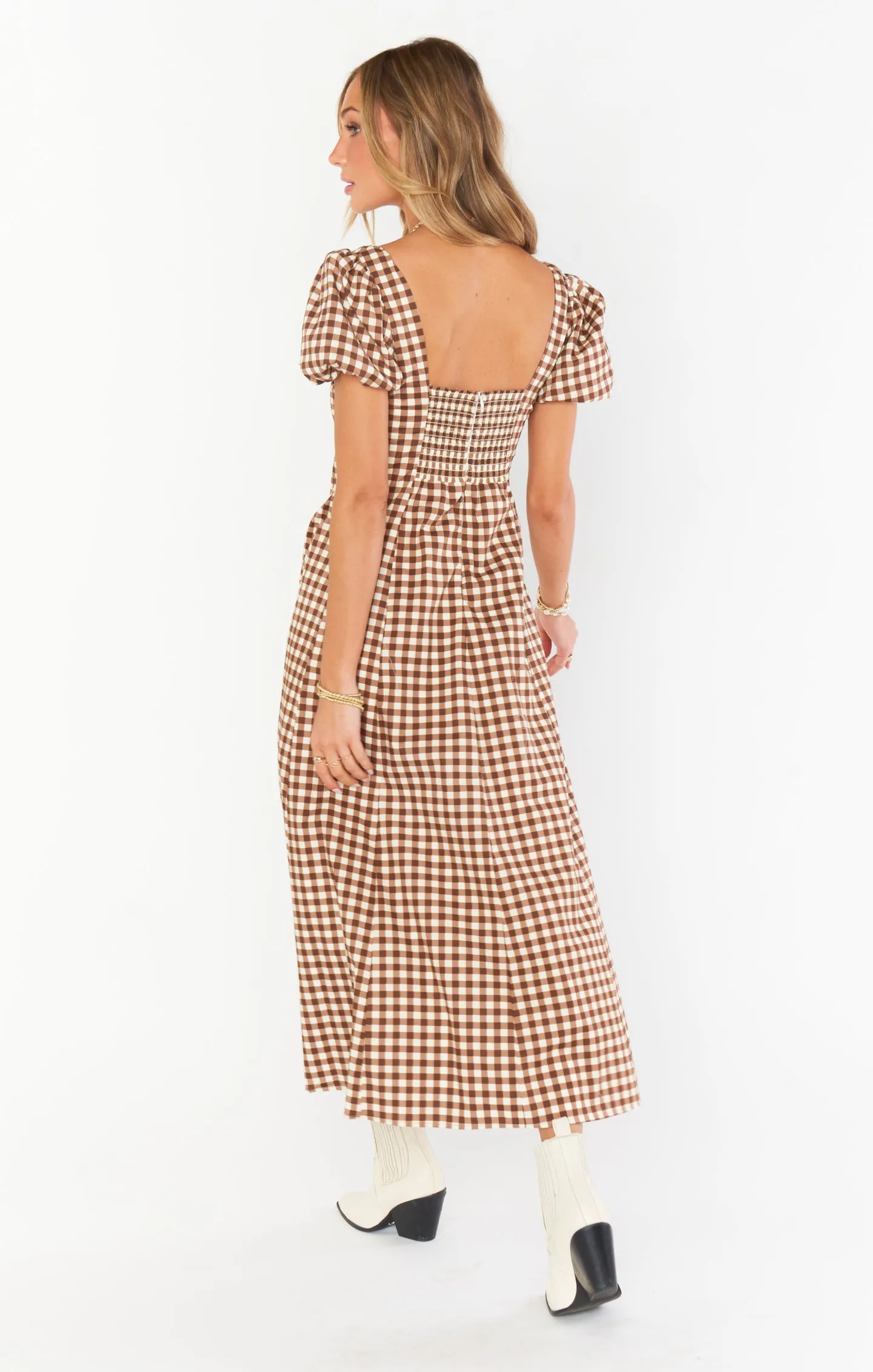 Mia Midi Dress ~ Brown Gingham