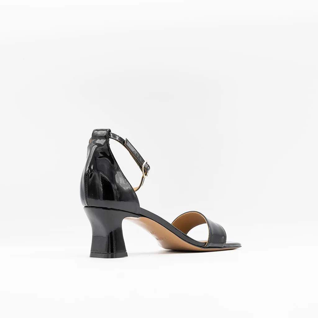 Mid-Heeled Black Patent Sandals