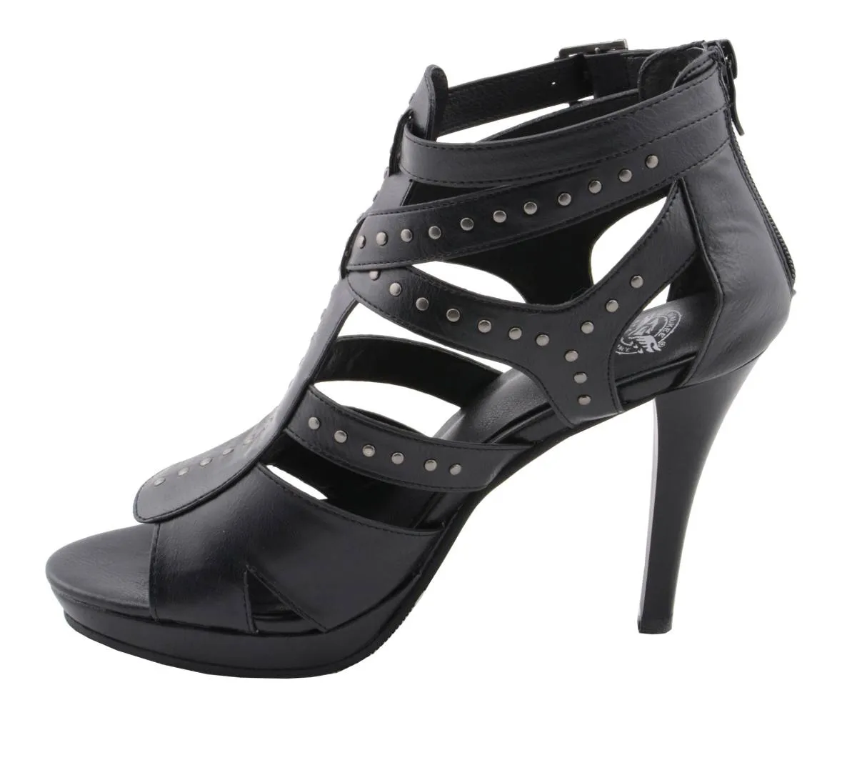 Milwaukee Leather MBL9452 Women's Black Stiletto Heeled Fashion Casual Sandals w/ Studded Ankle Straps