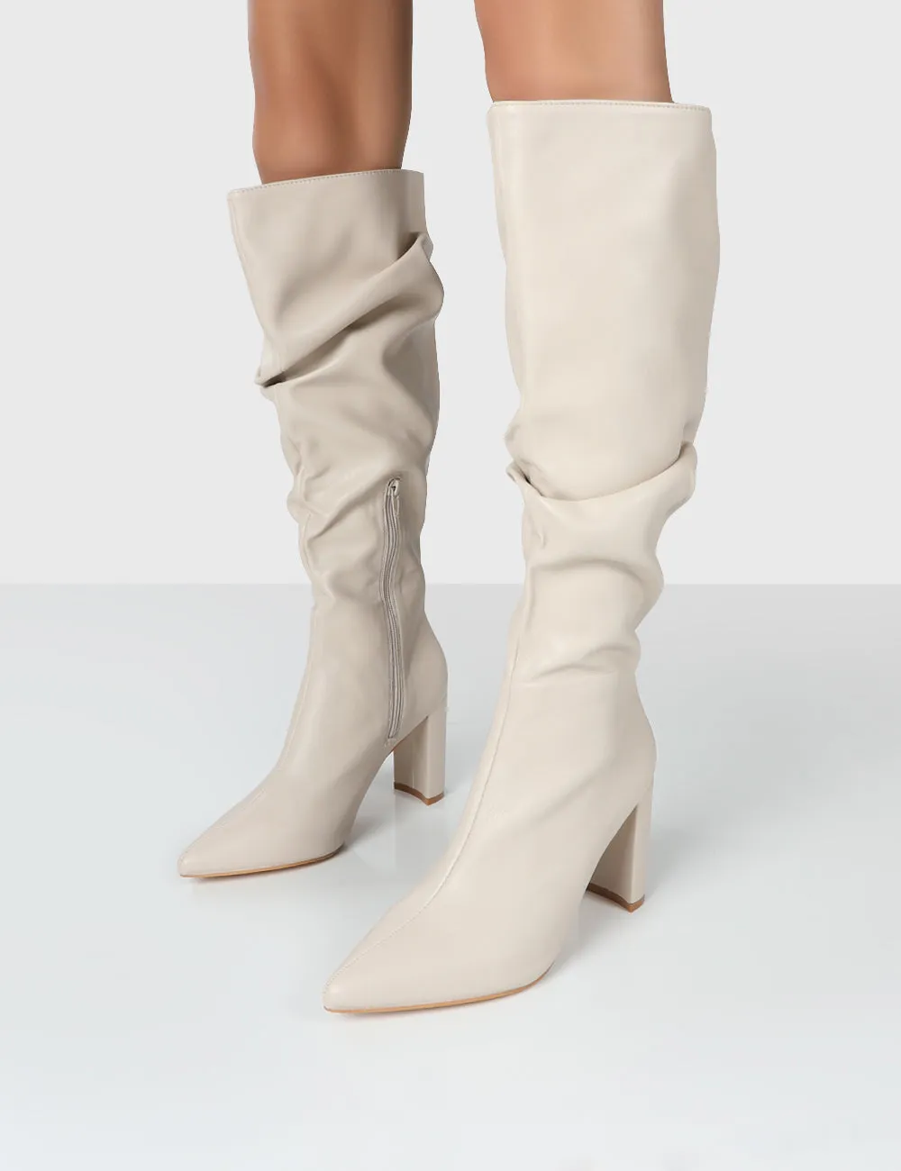 Mine Beige PU Knee High Boots