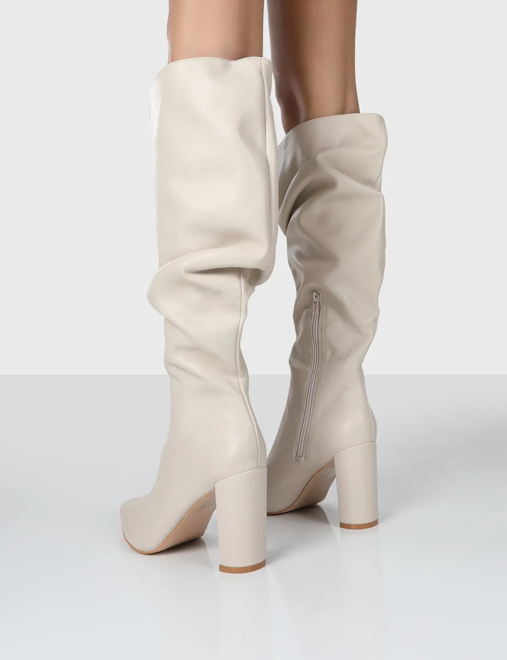 Mine Beige PU Knee High Boots