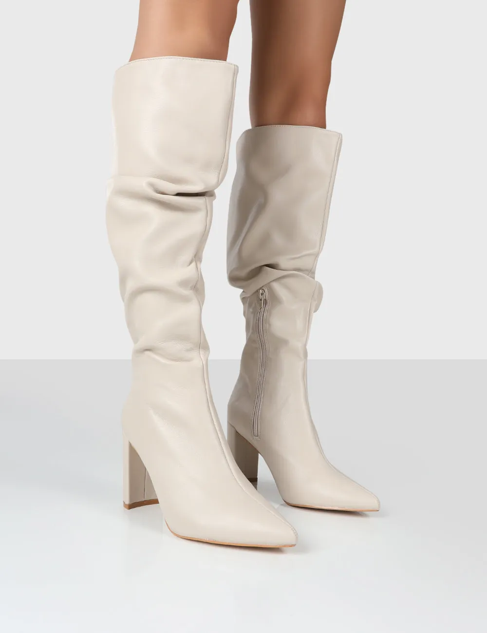 Mine Beige PU Knee High Boots