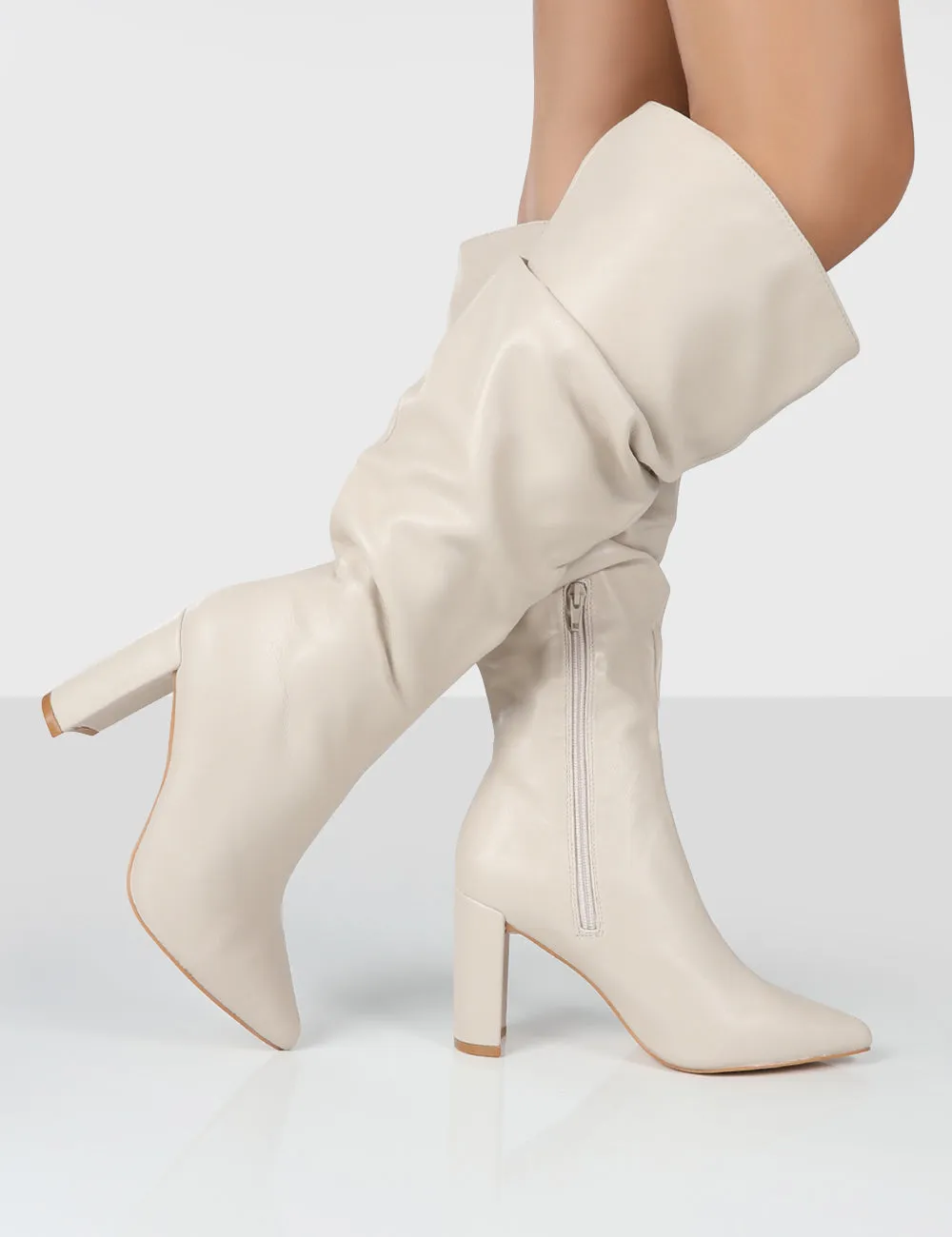 Mine Beige PU Knee High Boots