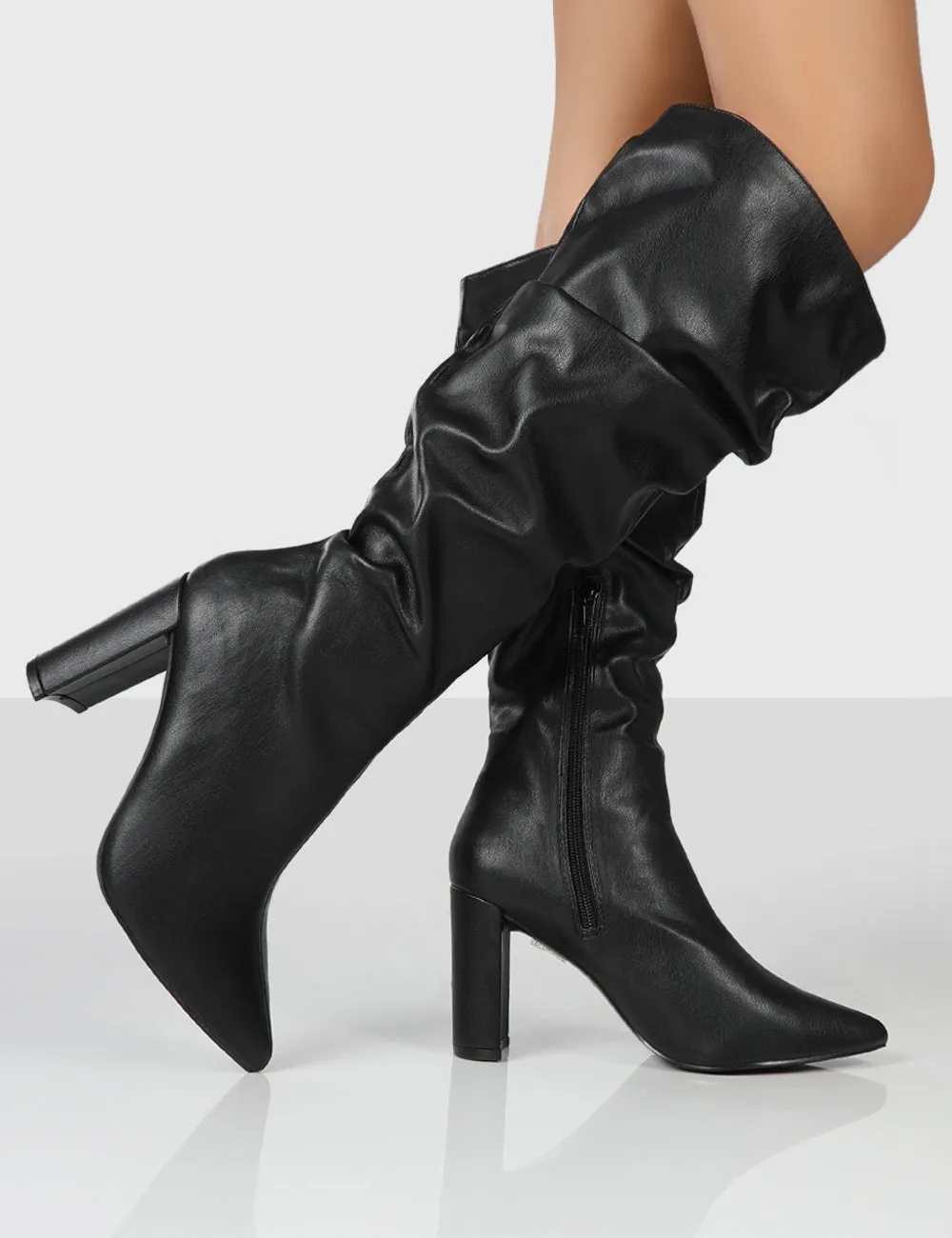 Mine Black PU Knee High Boots