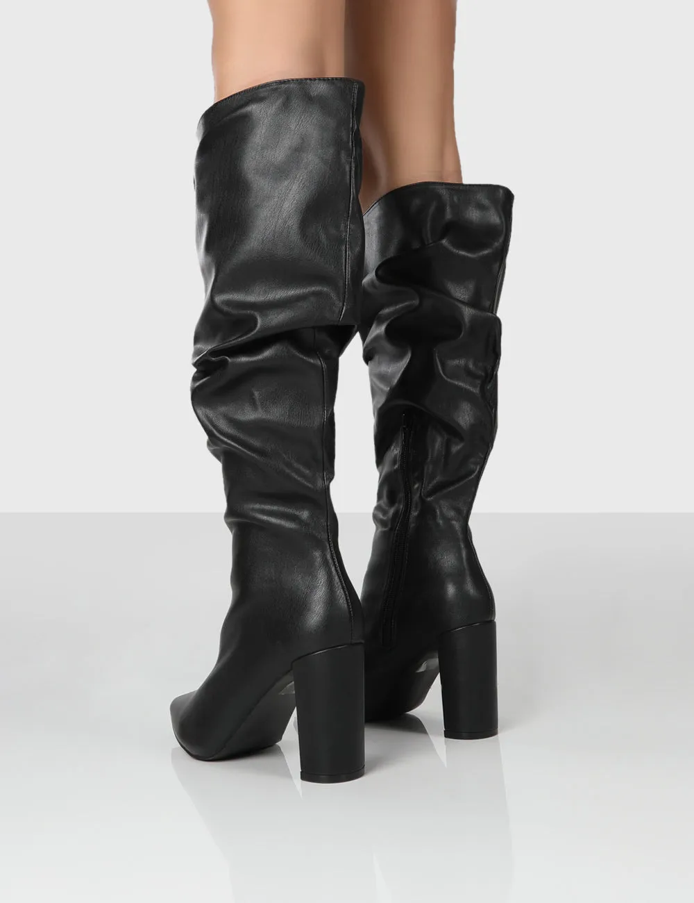 Mine Black PU Knee High Boots