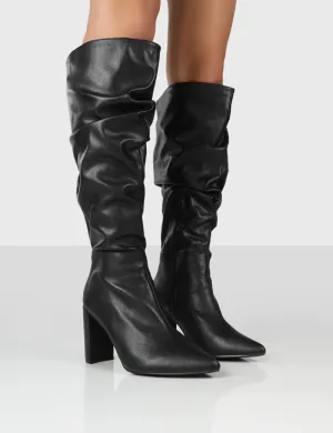 Mine Black PU Knee High Boots