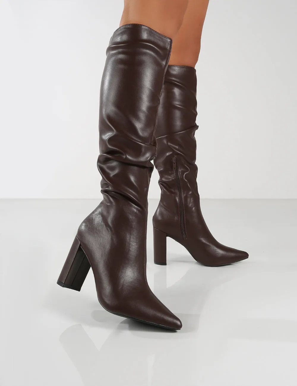 Mine Choc PU Knee High Boots