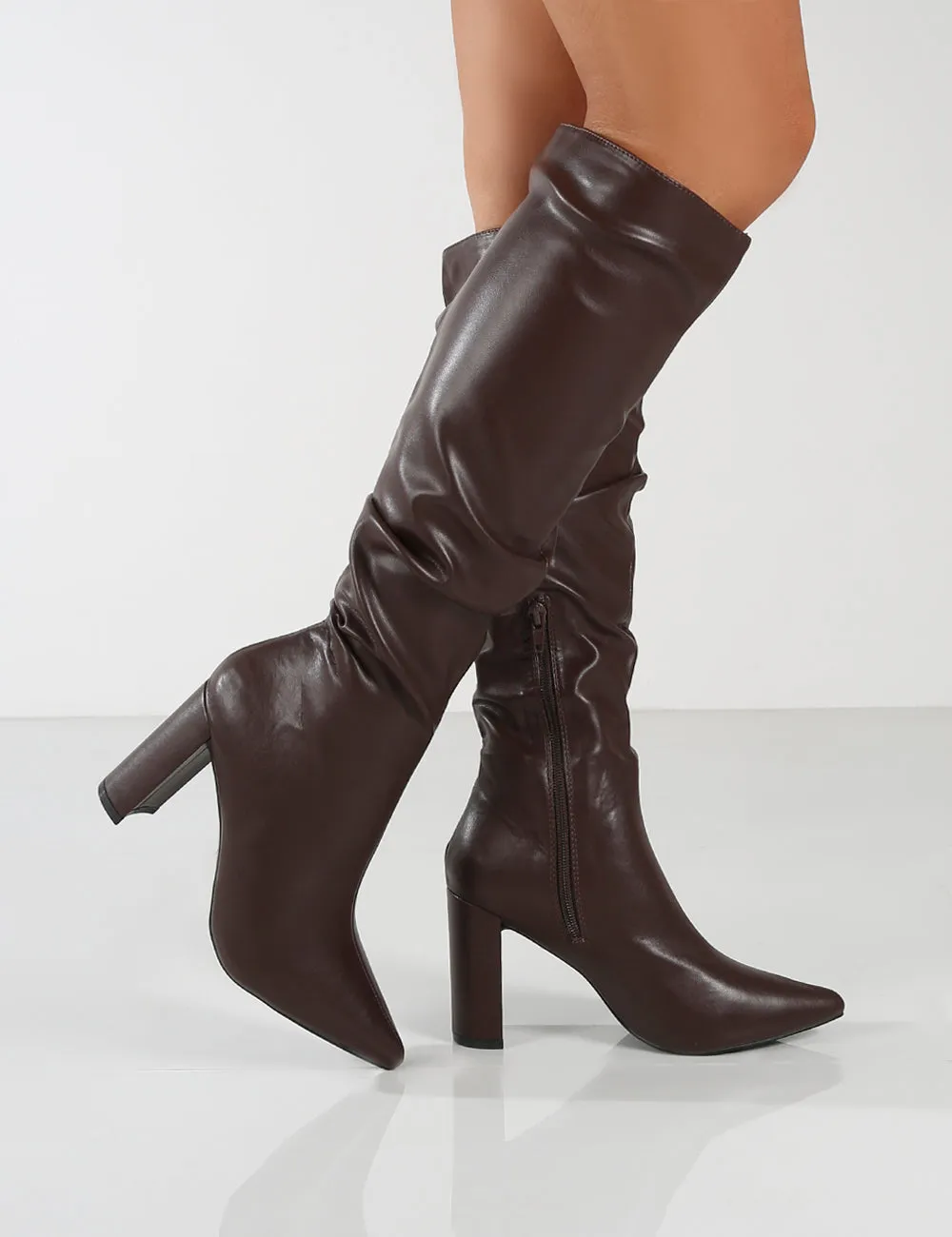 Mine Choc PU Knee High Boots