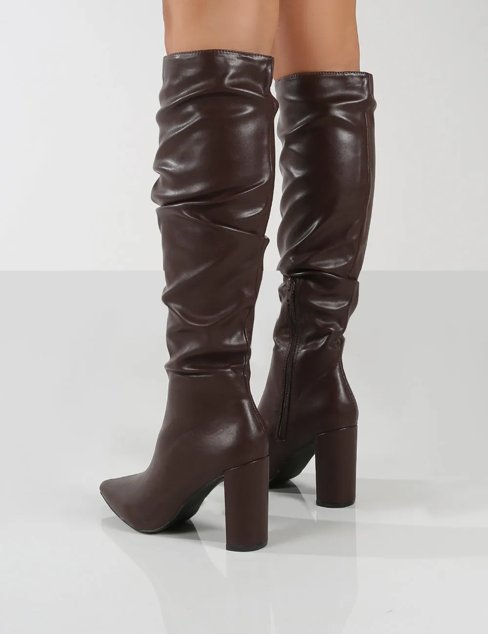 Mine Choc PU Knee High Boots