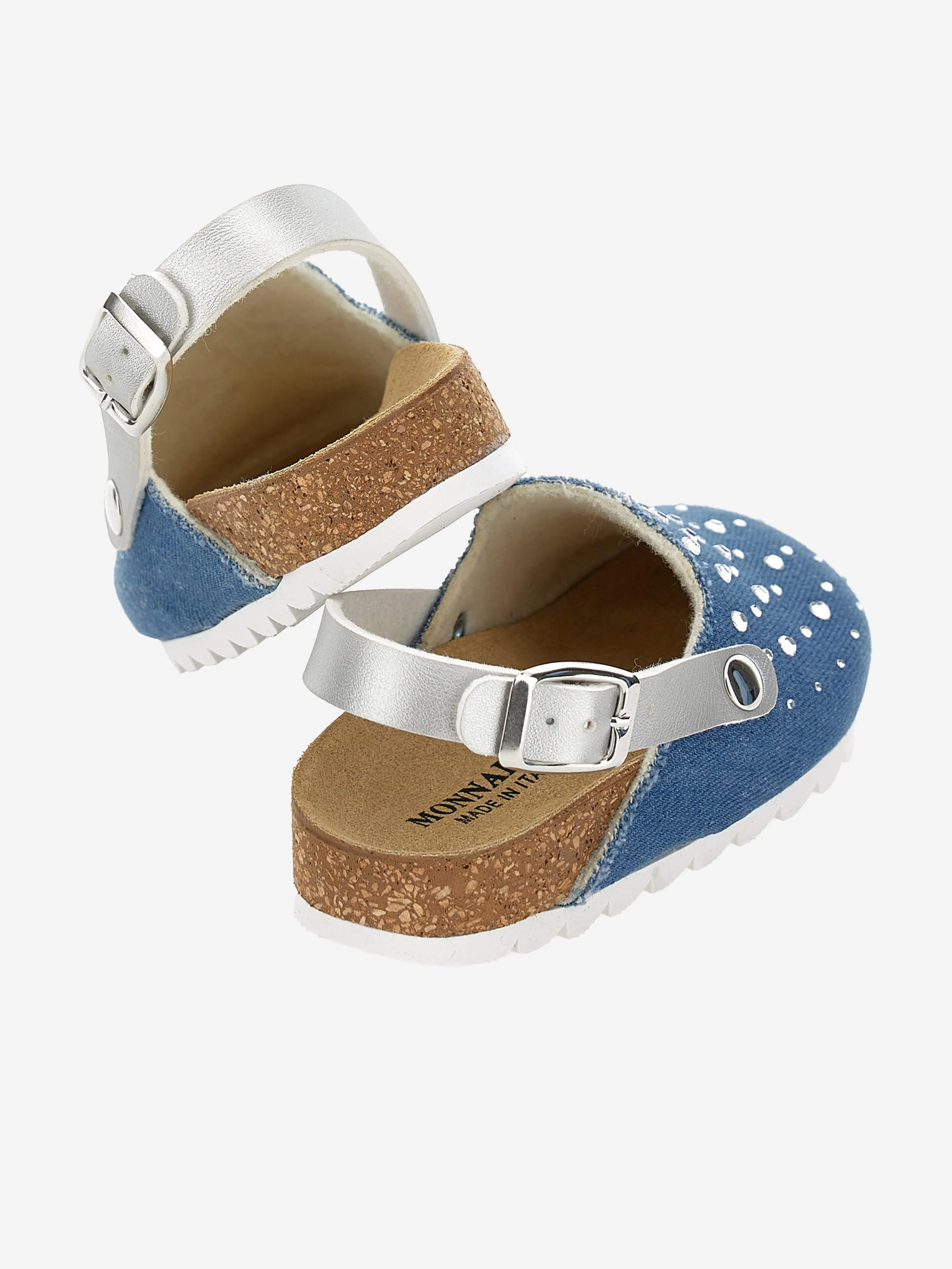 Monnalisa Girls Denim Rhinestone Sandals in Blue