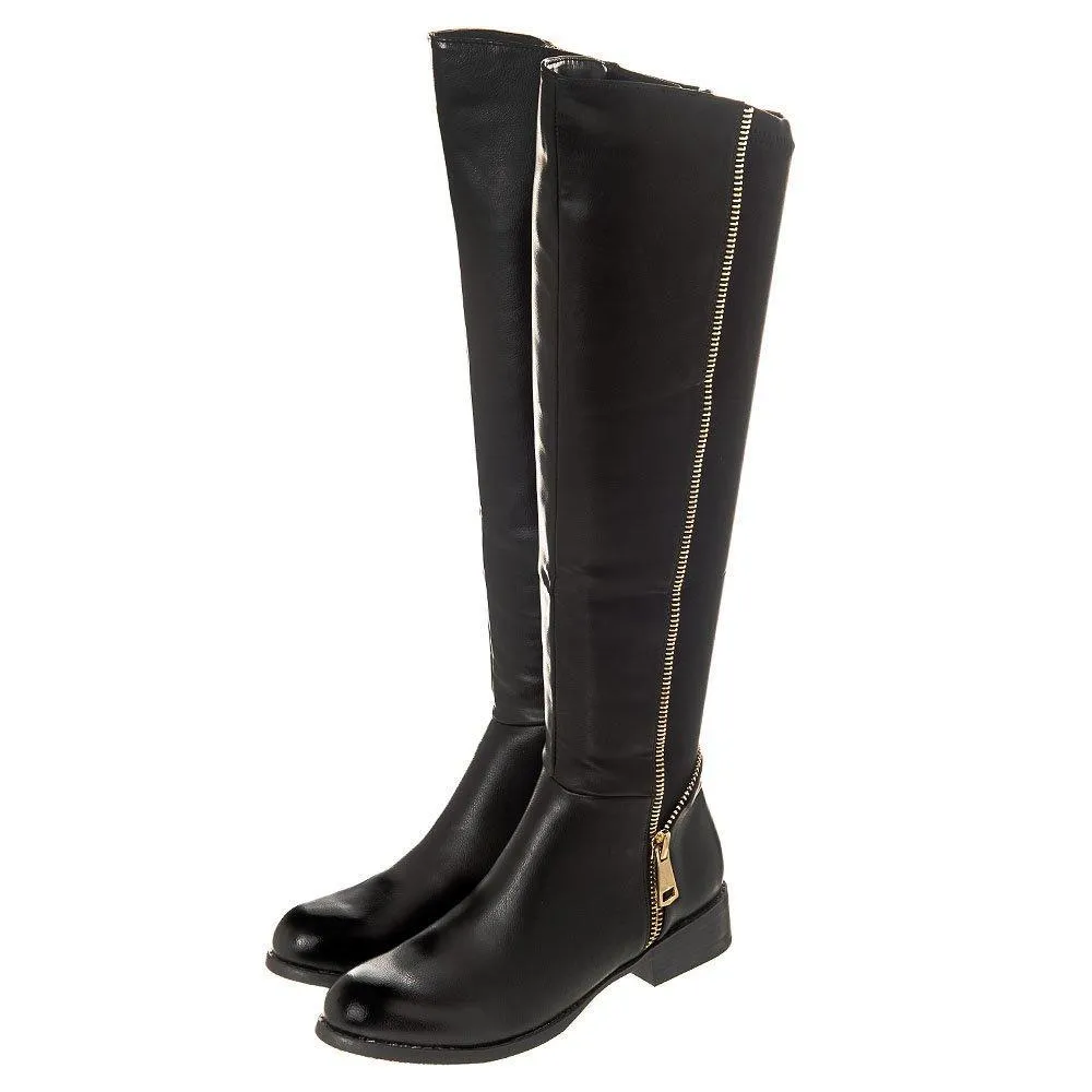 Montgomery Low Block Heel Knee High Half Zip Boot