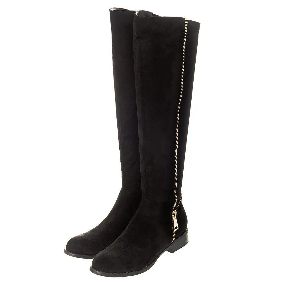 Montgomery Low Block Heel Knee High Half Zip Boot