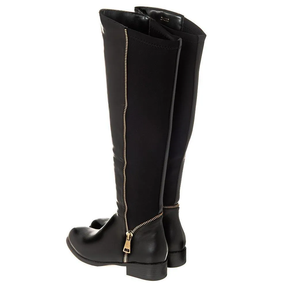 Montgomery Low Block Heel Knee High Half Zip Boot