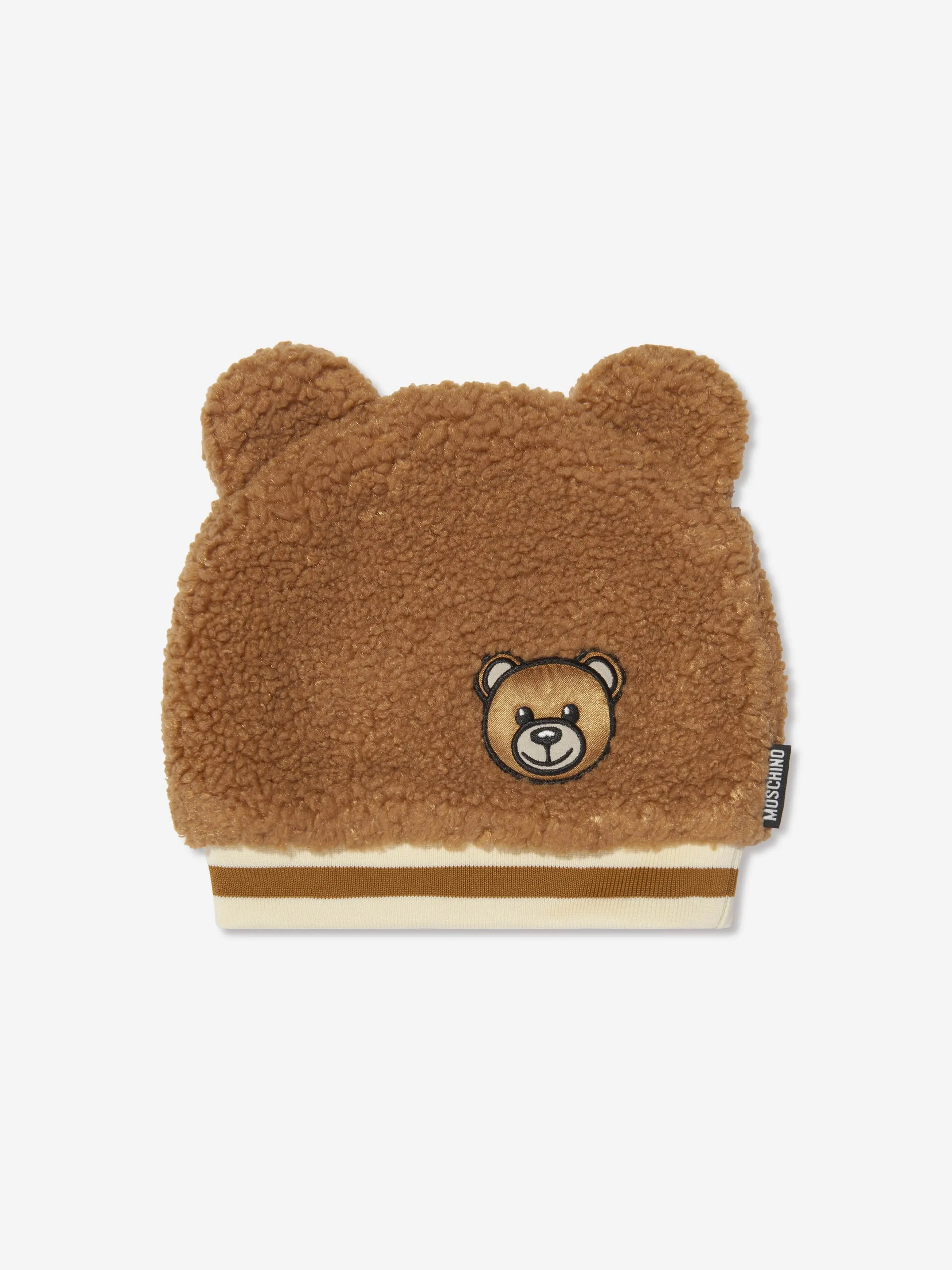 Moschino Baby Teddy Bear Hat And Booties Set in Brown