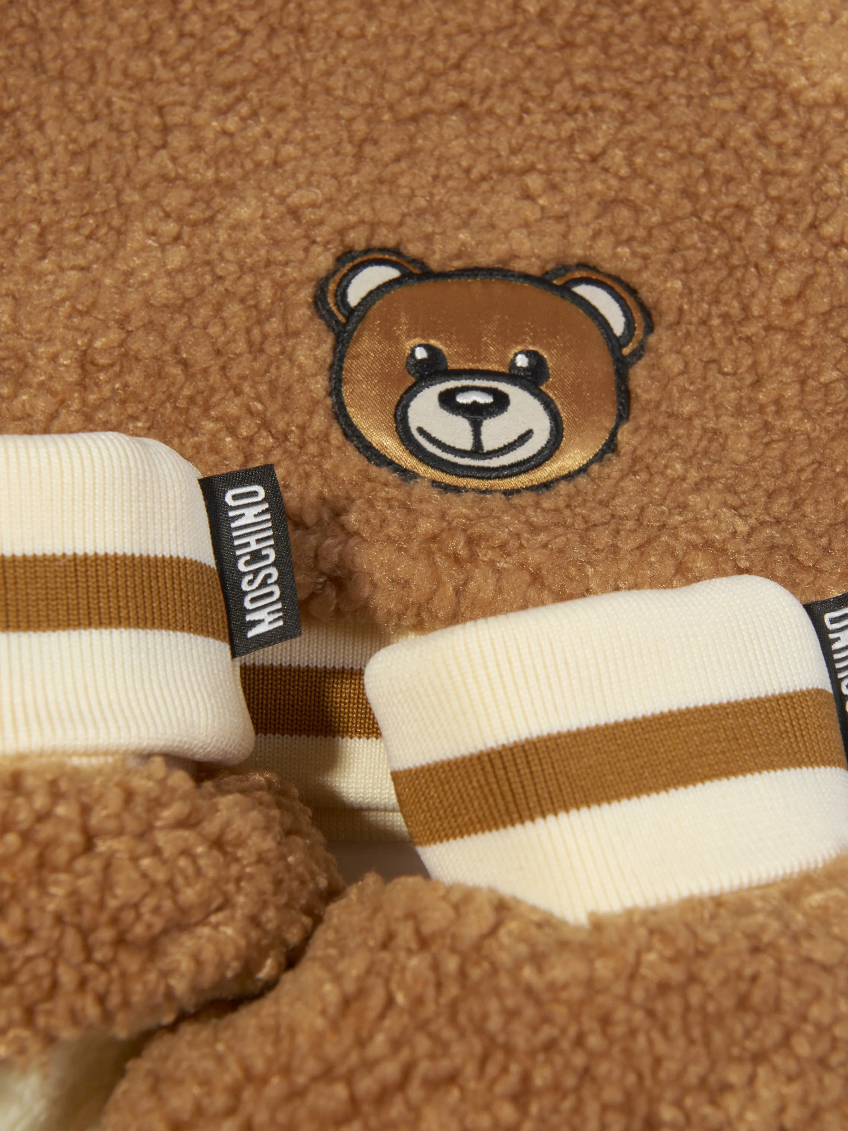 Moschino Baby Teddy Bear Hat And Booties Set in Brown