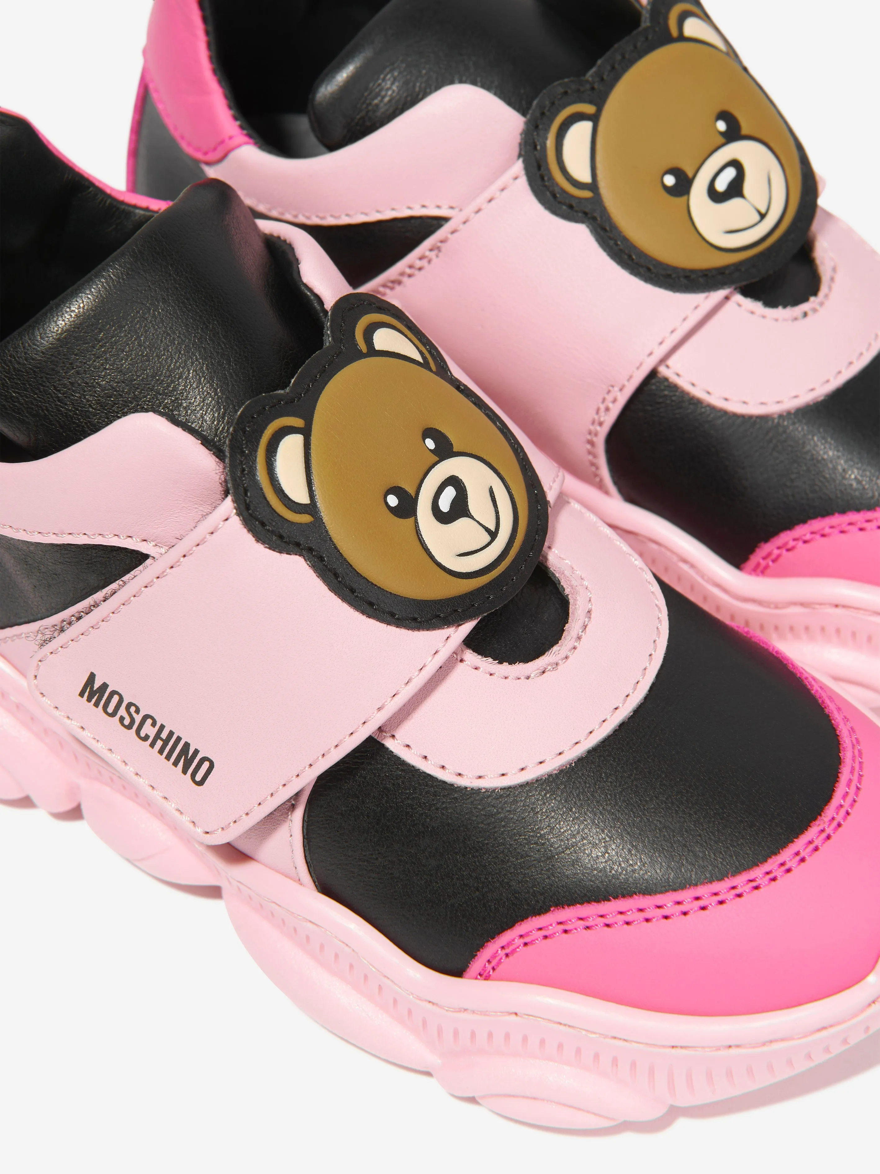 Moschino Girls Leather Teddy Bear Strap Trainers