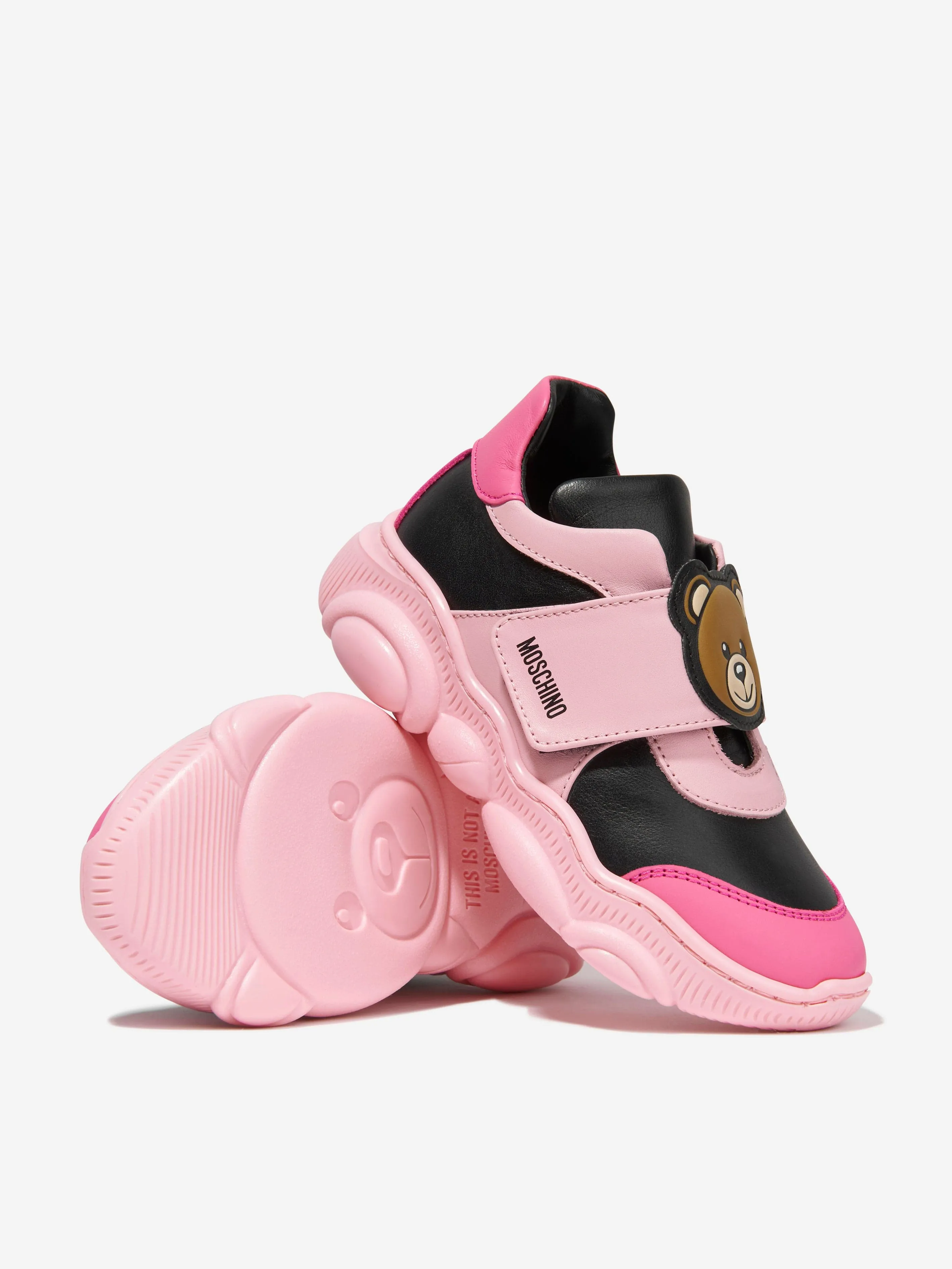 Moschino Girls Leather Teddy Bear Strap Trainers