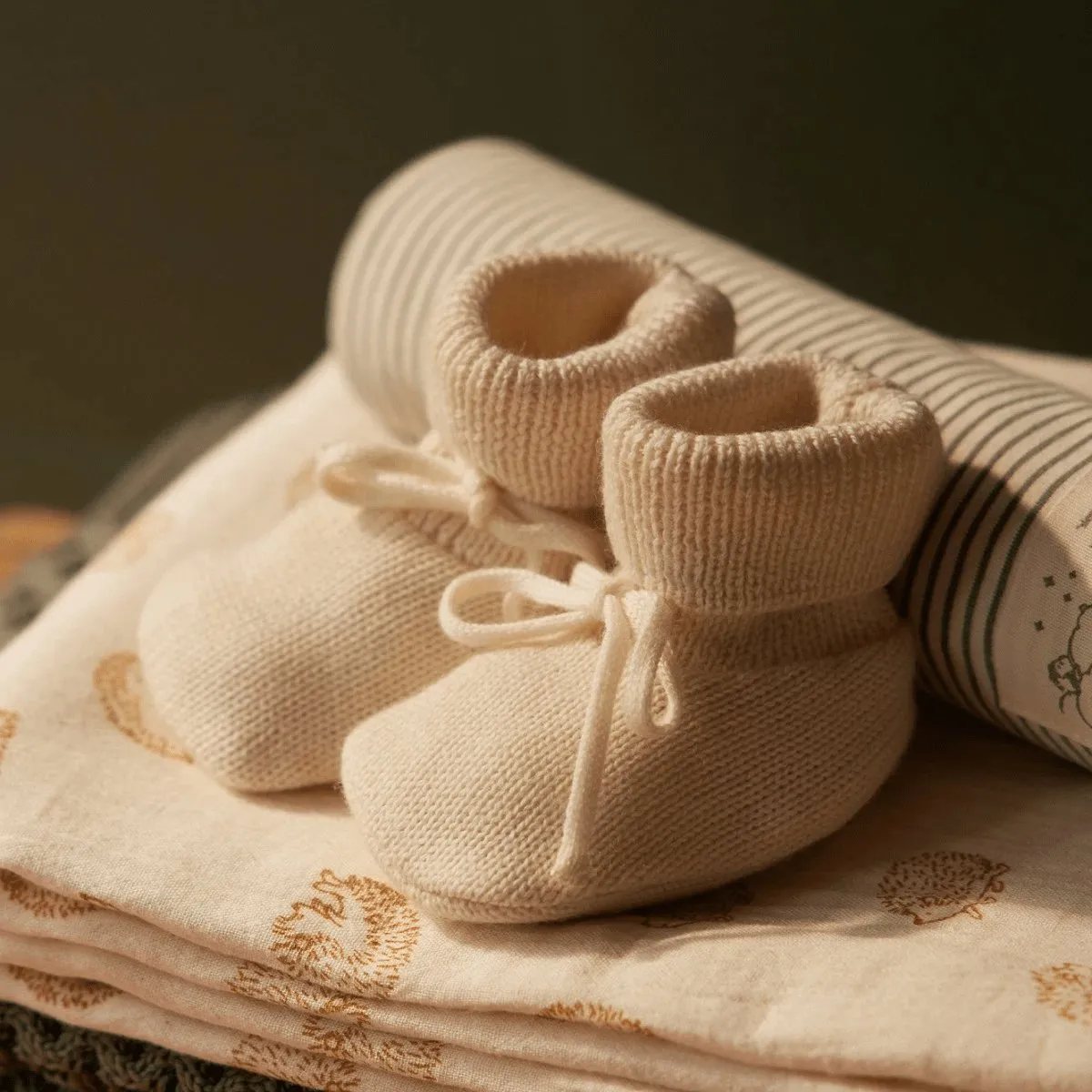 Natural Baby Merino Knit Drawstring Booties