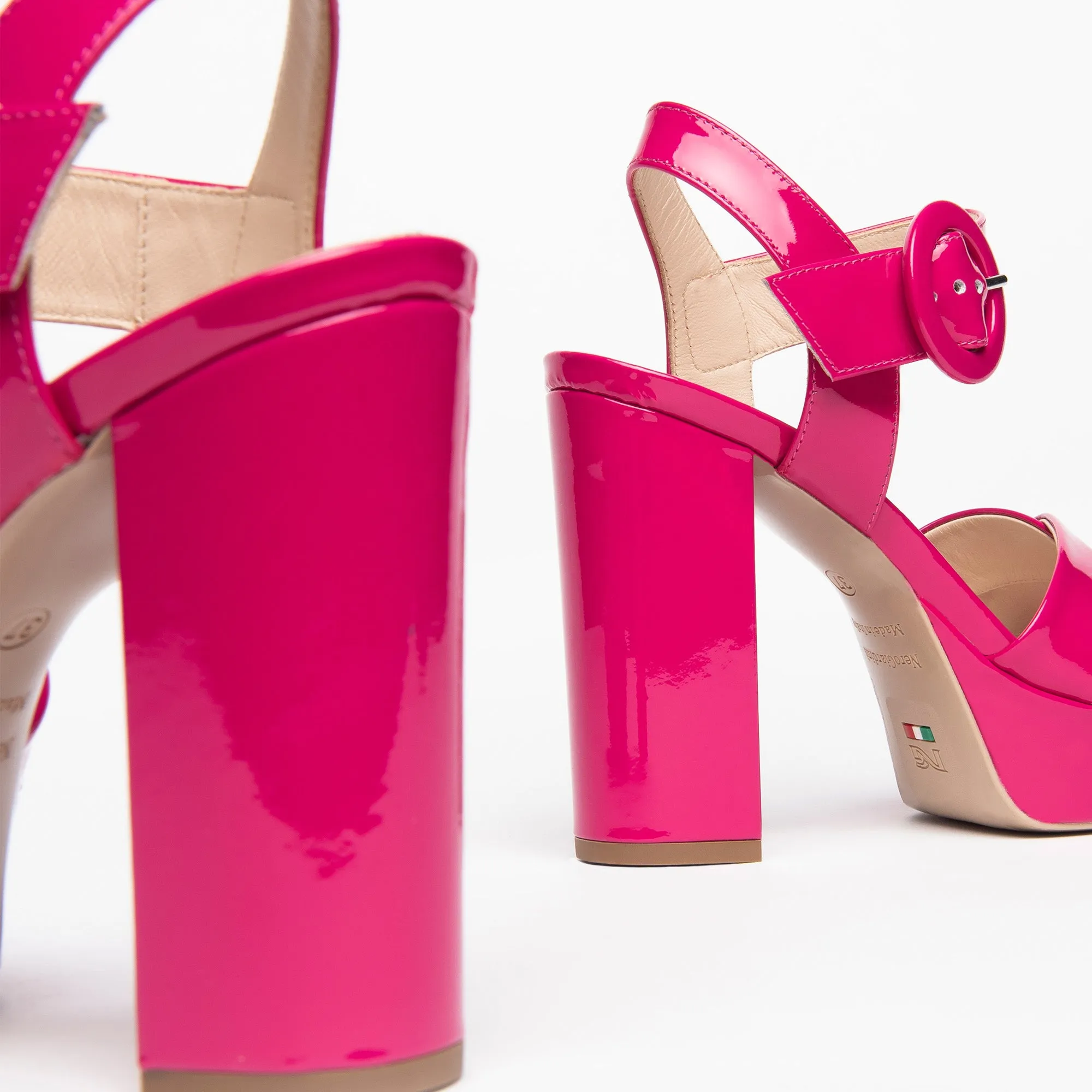 NeroGiardini Patent Leather Sandals in Fuschia