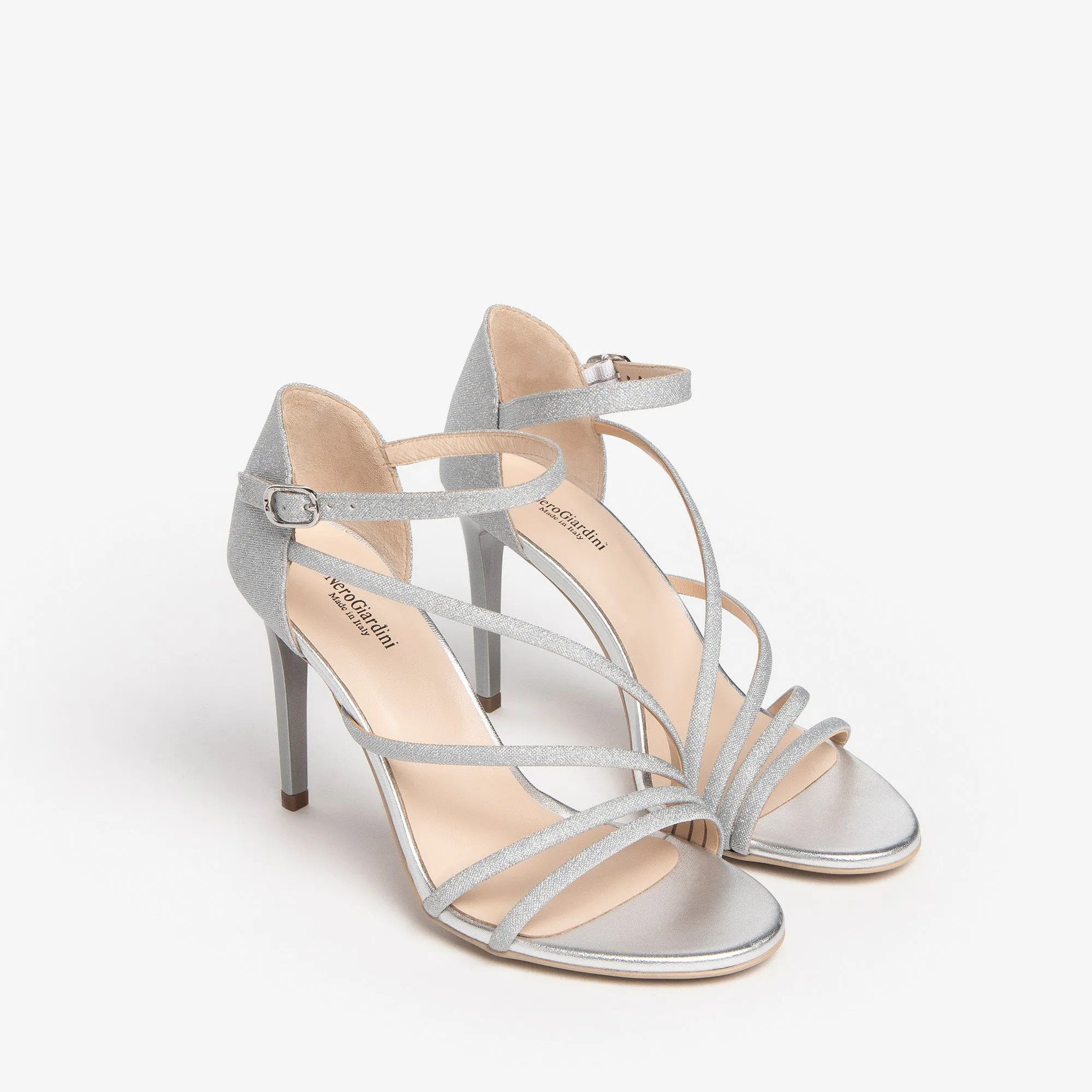 NeroGiardini Strappy Leather Sandals in Silver