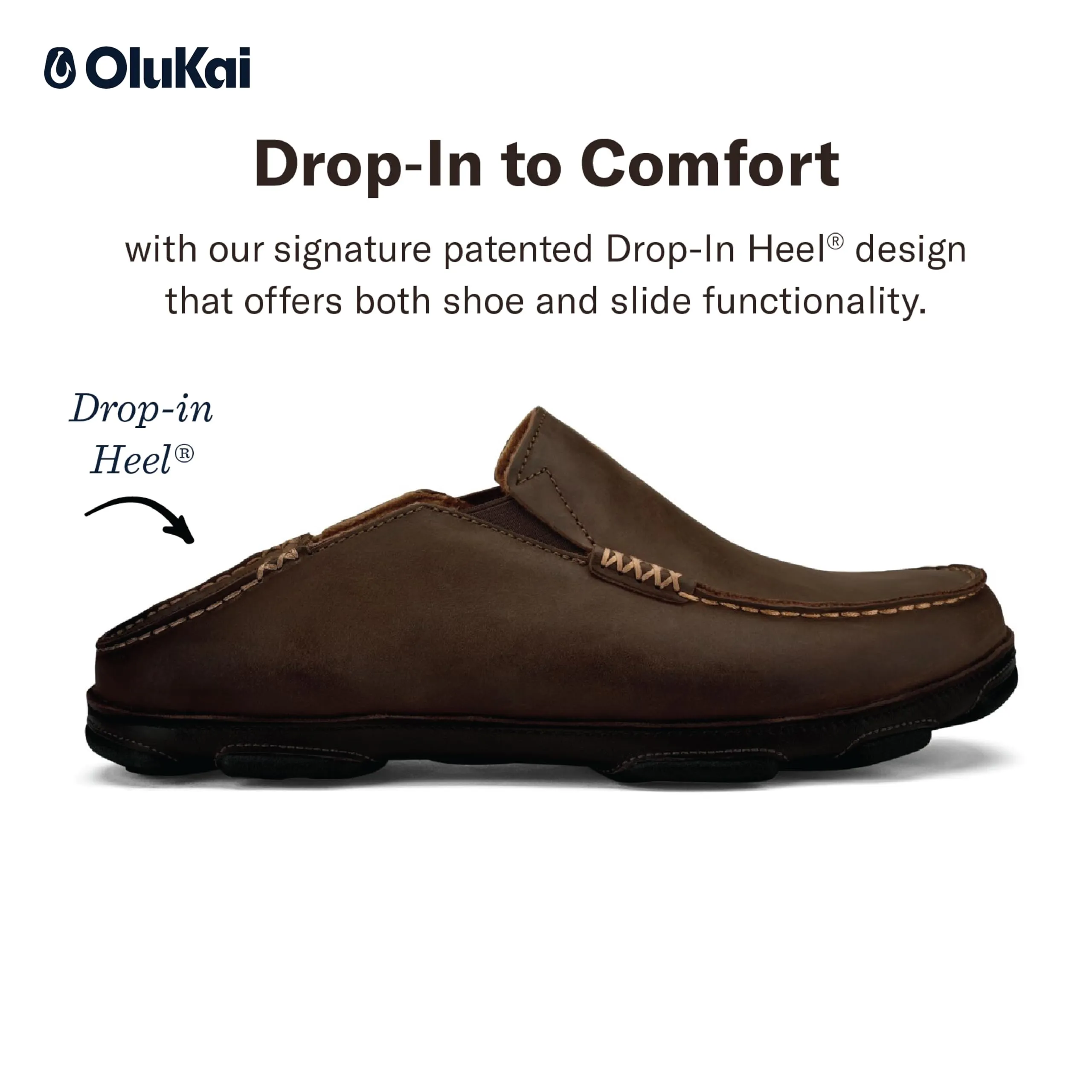 OLUKAI Moloa Men's Leather Slip On Shoes, Waxed Nubuck Leather , Dk Wood/Dk Java