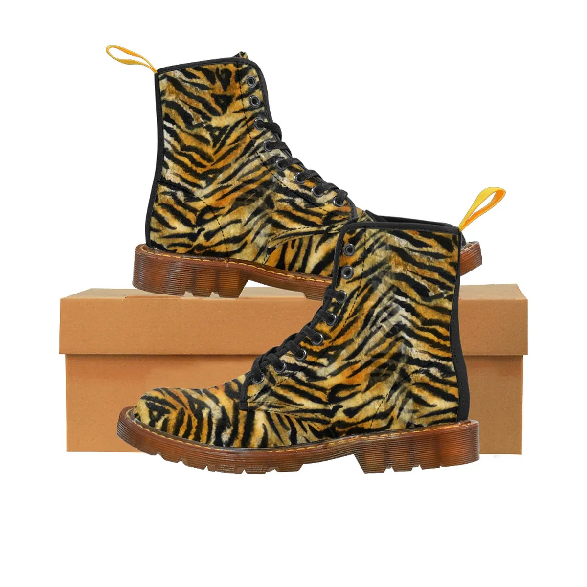 Orange Tiger Stripe Men's Boots, Animal Print Premium Hiking Winter Boots (US Size: 7-10.5)