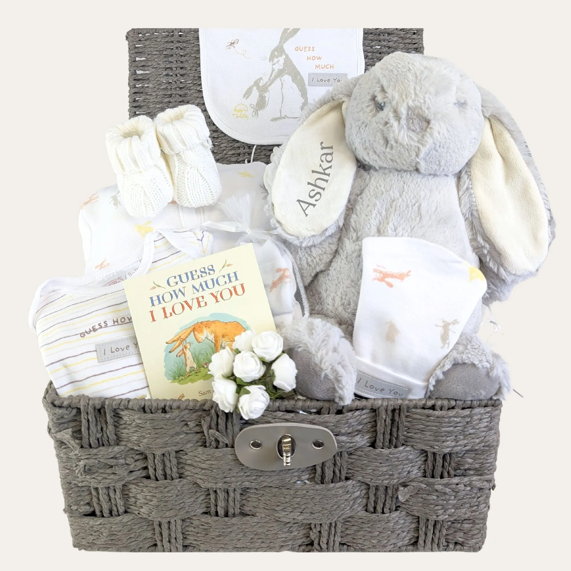 Personalised Baby Gifts Basket Large Bunny Soft Toy & Clothing