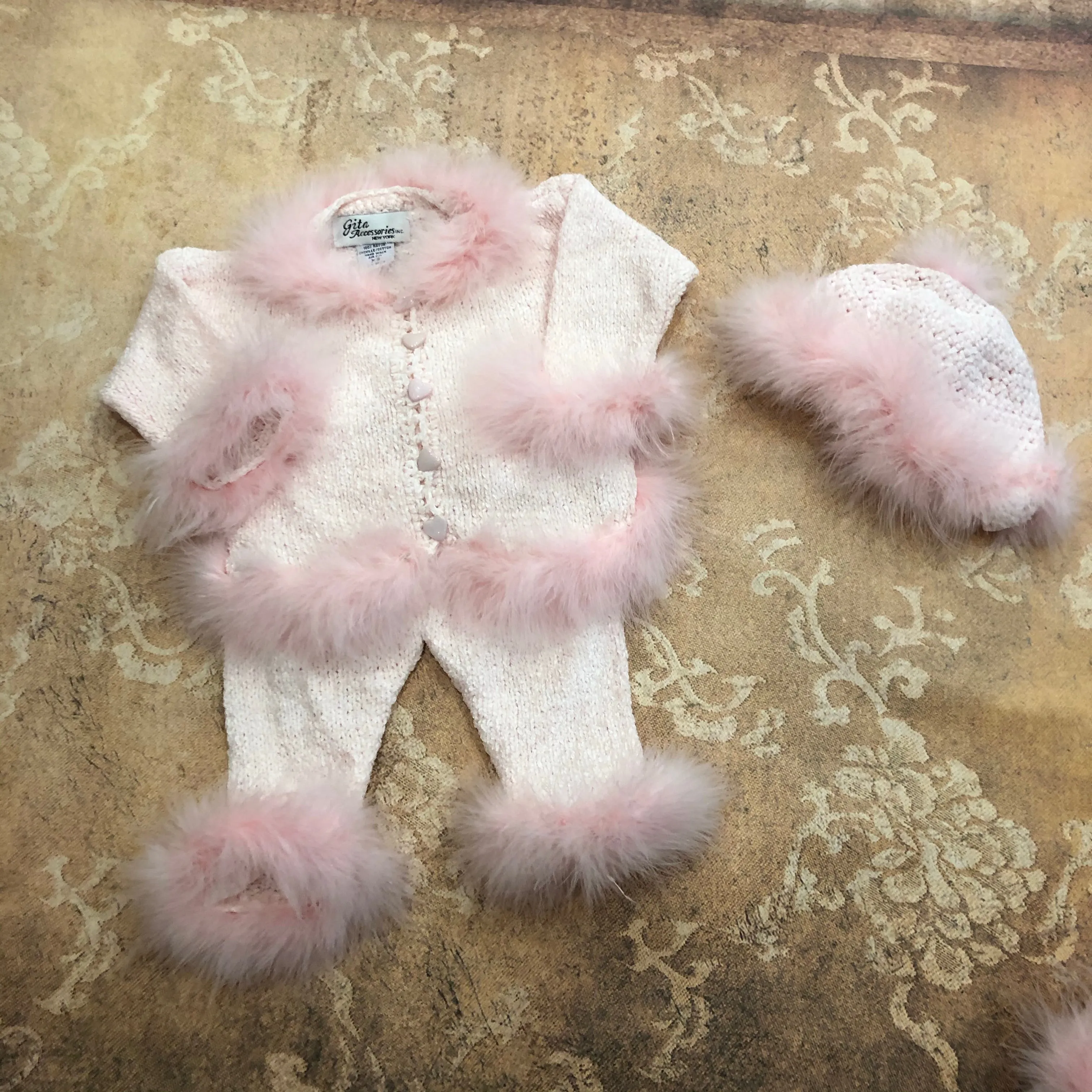 Pink Chenille Set with Marabou