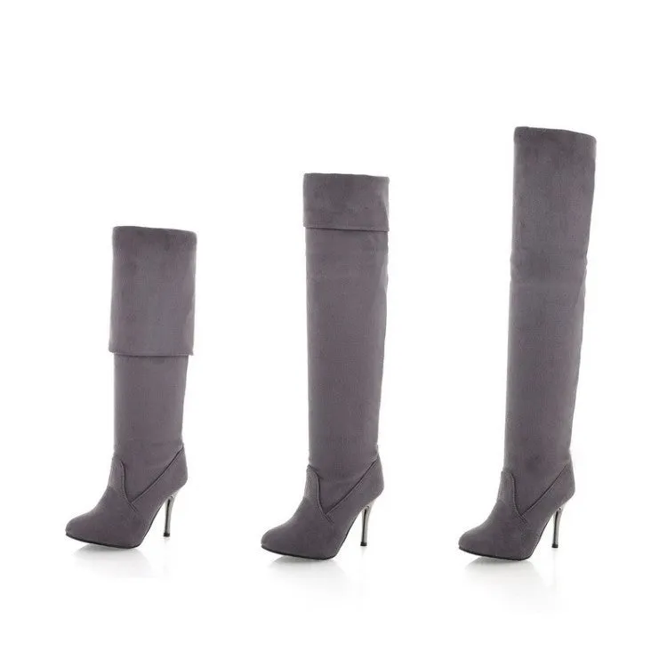 Pointed Toe Velvet High Heels Over the Knee Boots for Women 1196