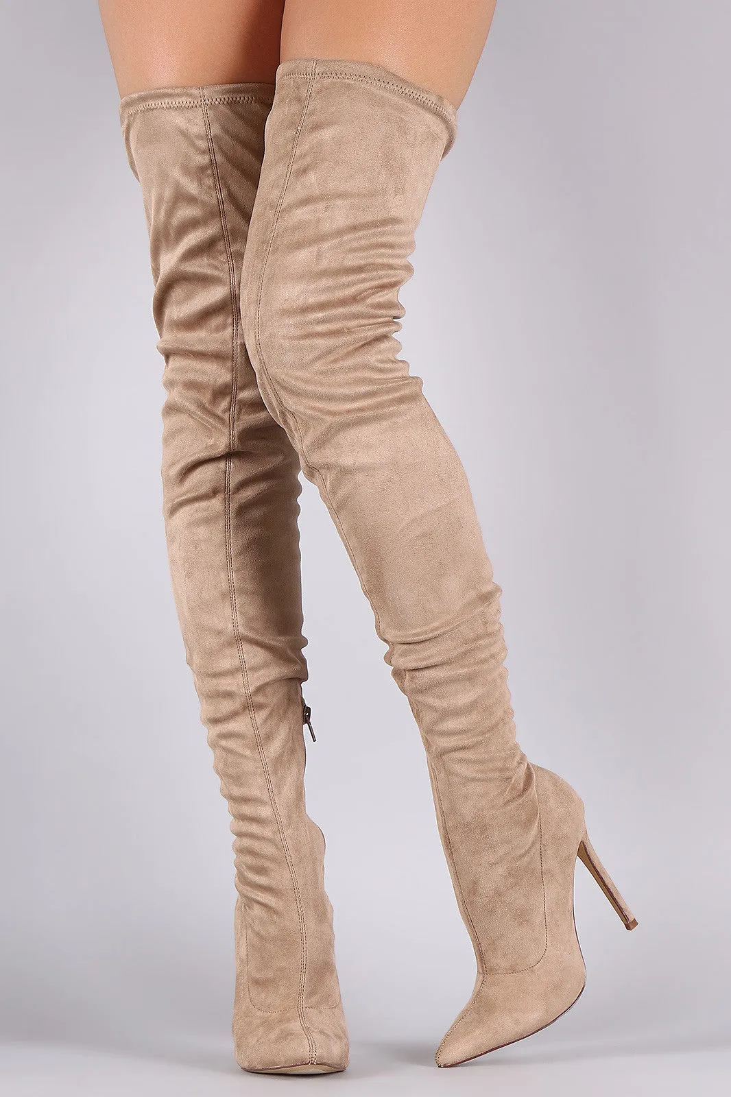 Pointy Toe Drawstring Tie Stiletto Suede Over-The-Knee Boots