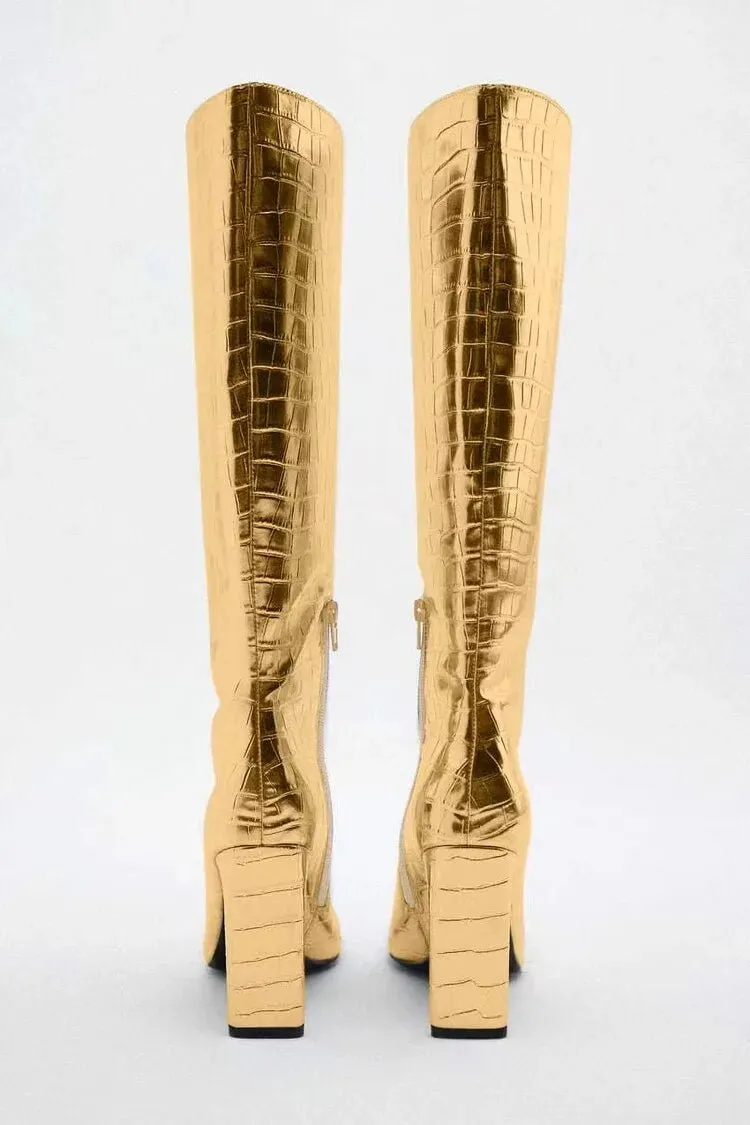 Pre Order:  Crocodile Pattern Knee High Boots