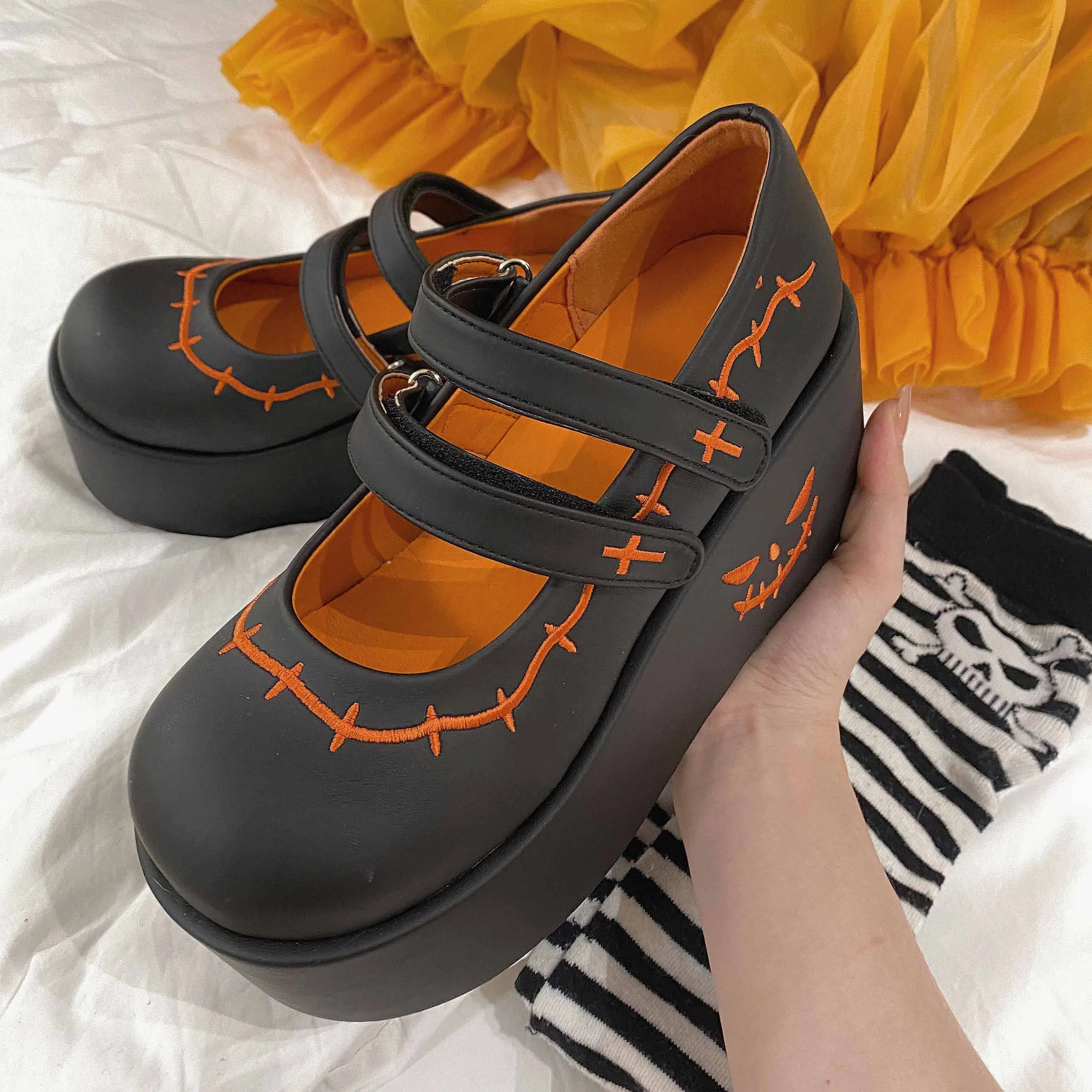 Pumpkin Mary Jane Platform Shoes